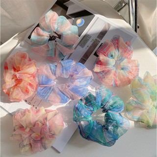 Dây Buộc Tóc Scrunchies Trơn Mịn Kẻ Sọc Xinh Xắn Phong Cách Hàn Quốc