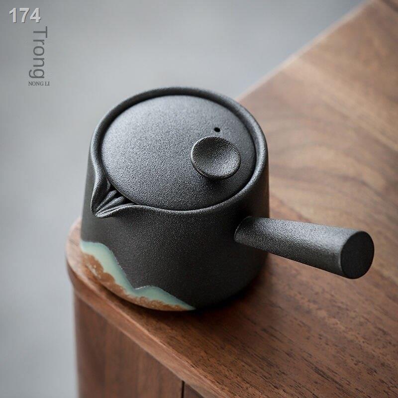 [bán chạy]Sơn tráng men phong cách Nhật Bản tay cầm bên ấm trà bộ bằng đá gia dụng đơn giản zen gốm duy nhất