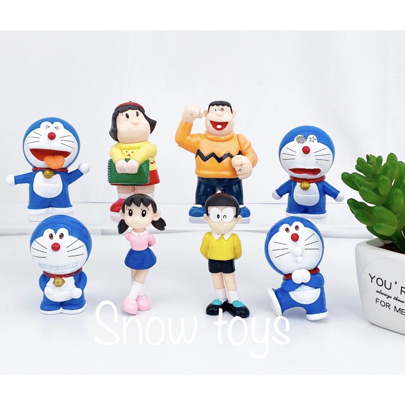 Mô hình Doraemon Doremon - Trọn bộ 8 Mô hình: Nobita Shizuka Jaian Jaiko Doraemon - Xuka Chaien Chaiko - Cao 6~8cm