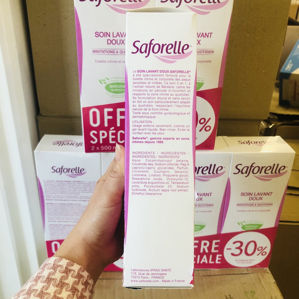 Dung dịch vệ sinh phụ nữ Saforelle top 1 Pháp 500ml - Rửa sạch dịu nhẹ, thơm mát