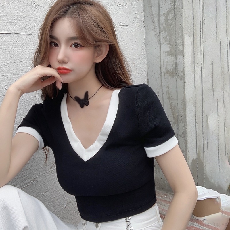 Áo Thun Nữ Tay Ngắn Cổ Chữ V Thời Trang Sành Điệu