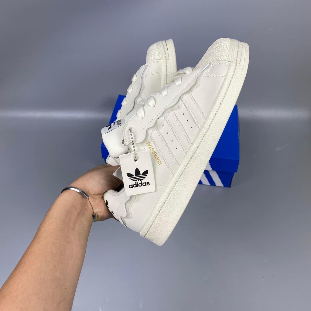 Giày thể thao adidas superstar sò kem trắng, giầy das sò 3 sọc màu trắng kem bản SC nam nữ FullBoxBill