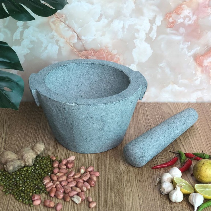 Bộ sản phẩm cối đá +  chày đá xanh nguyên khối Đường Kính 18cm