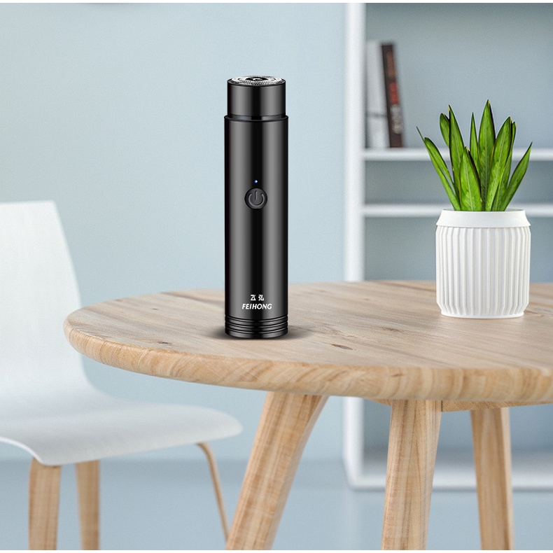 Máy cạo râu mini Feihong một đầu dùng pin sạc công suất 2W lưỡi dao kép bằng thép không rỉ có đèn báo led