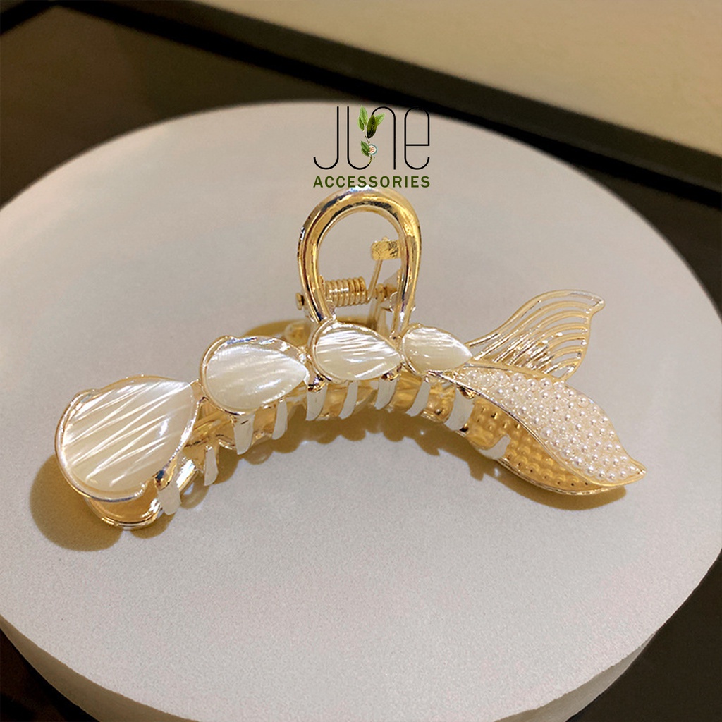 Kẹp tóc càng cua nữ hình đuôi cá đính hạt trai kim loại bền đẹp thời trang Hàn Quốc, June accessories