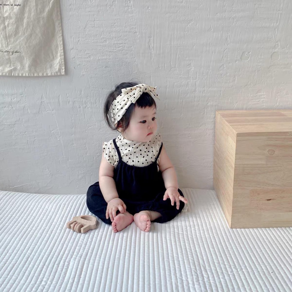 Yếm cho bé gái_Set chấm bi 3 món kèm turban