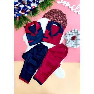 Bộ pijama mặc nhà phi lụa phối tay dài quần dài