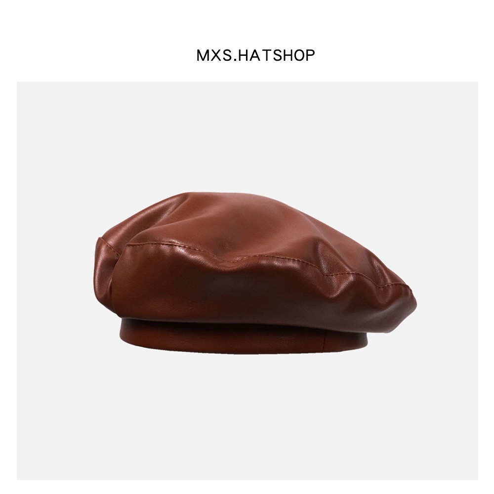 Nón Beret Da PU Màu Hồng Phong Cách Retro Hàn Quốc Dễ Phối Đồ