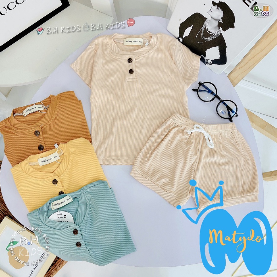 Bộ quần áo bé trai bé gái cộc tay cotton tăm cúc mềm mịn thấm hút mồ hôi cho trẻ 5-15kg