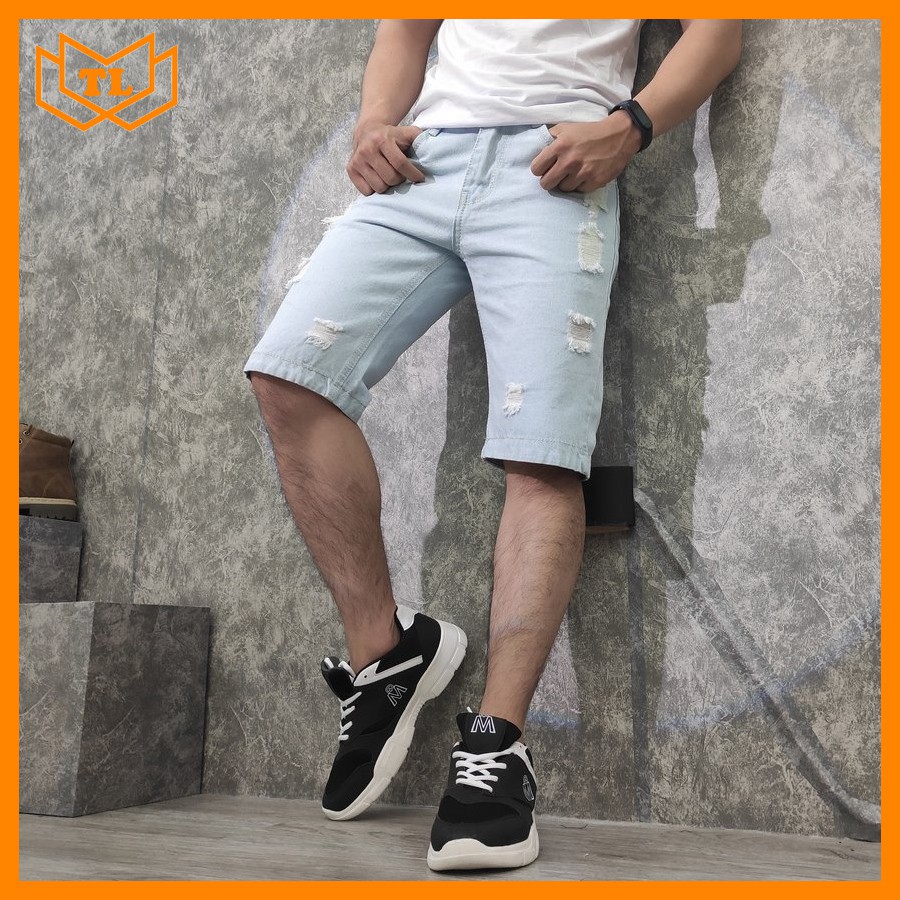 Quần short jean nam màu trắng xanh cào rách TL32 Shop Thành Long