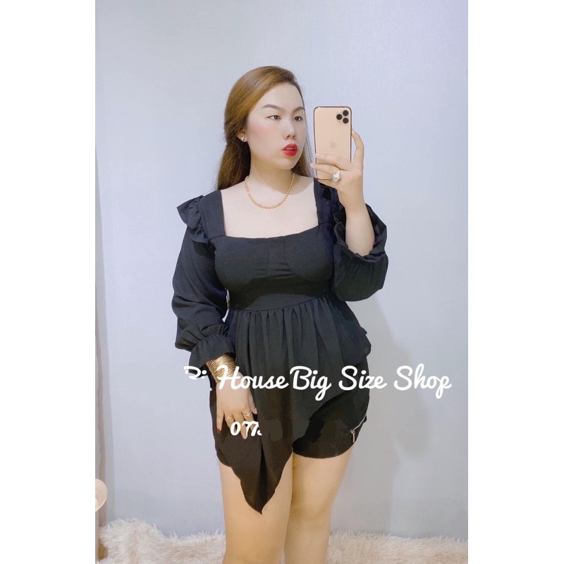 Set áo peplum tà xéo phối quần đùi lưng thun - Đen/Trắng - mặc đi chơi