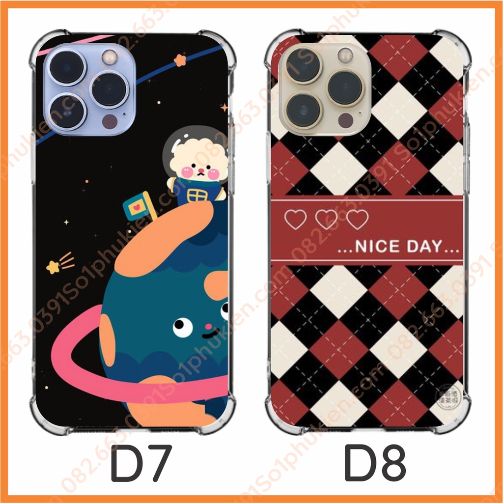 Ốp lưng chống sốc các dòng từ Iphone 6 đến ip 13 promax dẻo trong in hình