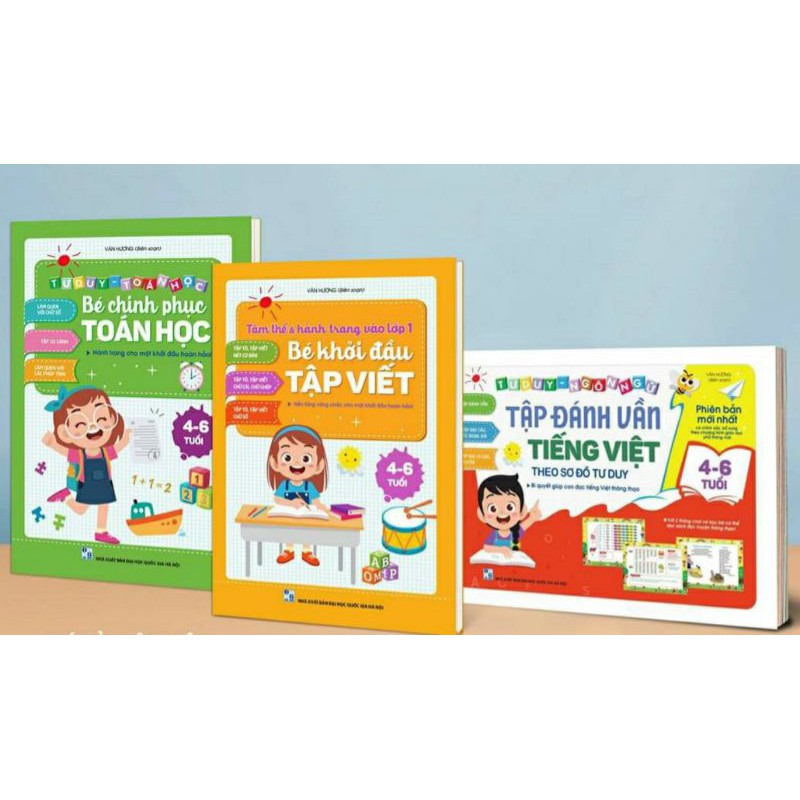 Combo 3 cuốn: Tập đánh vần tiếng Việt+Bé khởi đầu tập viết+Bé chinh phục toán học (hành trang cho bé chuẩn bị vào lớp 1)