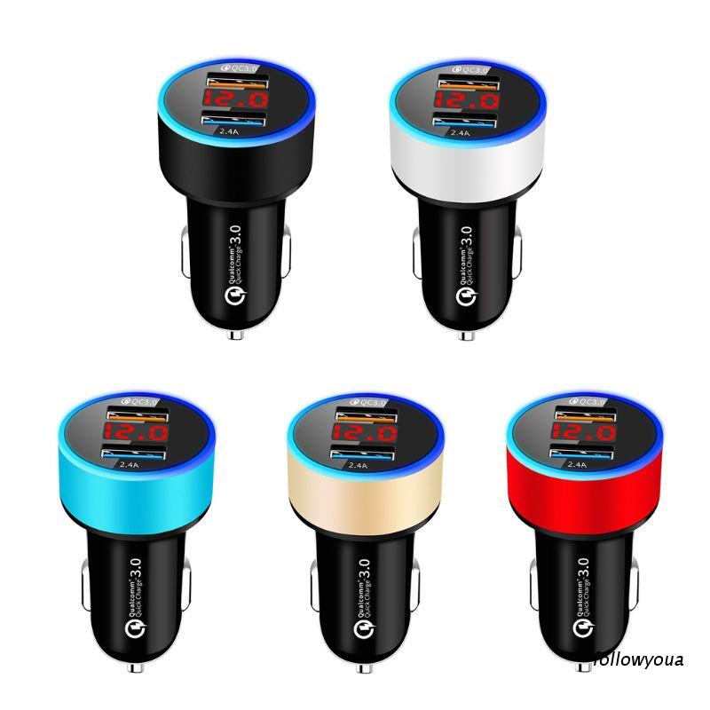 Tẩu sạc nhanh hai cổng USB QC 3.0 12V/24V tích hợp đèn LED kỹ thuật số cho điện thoại/máy tính bảng GPS
