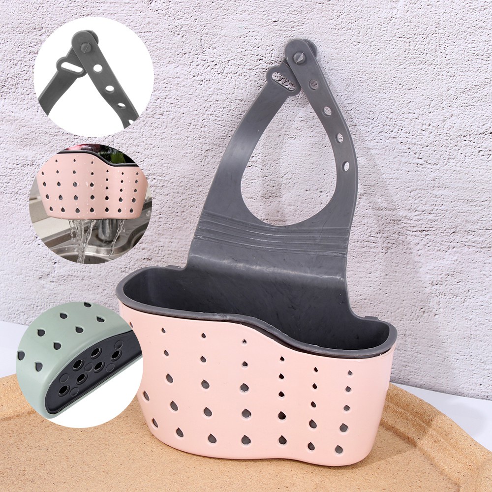 DAPHNE Eco-Friendly Storage Basket Adjustable Drop Hanging Bags Sink Holder Kitchen Sucker Bathroom Hollow Out Sponge Soap Drain Rack/Multicolor