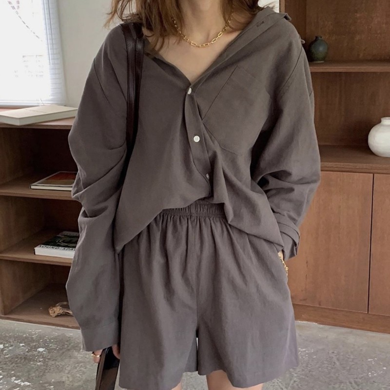 Set áo sơ mi + quần đùi oversize