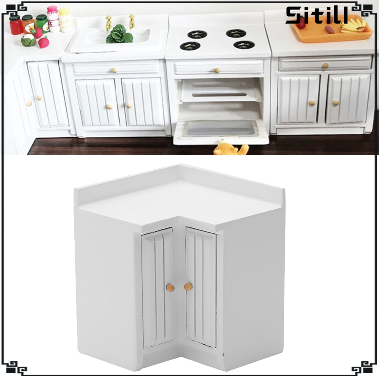 1/12 Scale Dolls House Miniature White Modern Kitchen Corner Cabinet Model