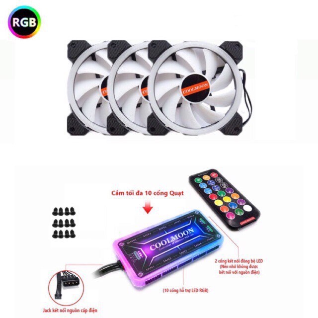 Combo bộ 5 fan led RGB coolmoom - Tặng kèm hub và điều khiển khi mua sản phẩm - Bảo Hành 3 Tháng - Máy Tính Báo Hồng