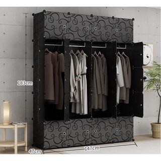 Tủ quần áo đa năng  20 ngăn, Full đen, 4 buồng treo, 4 cột, 5 hàng