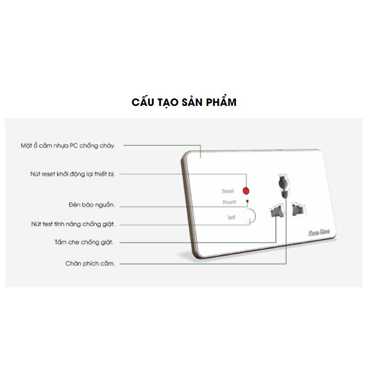 Ổ CẮM ÂM TƯỜNG CHỐNG GIẬT OCAT01 1C/16A RẠNG ĐÔNG