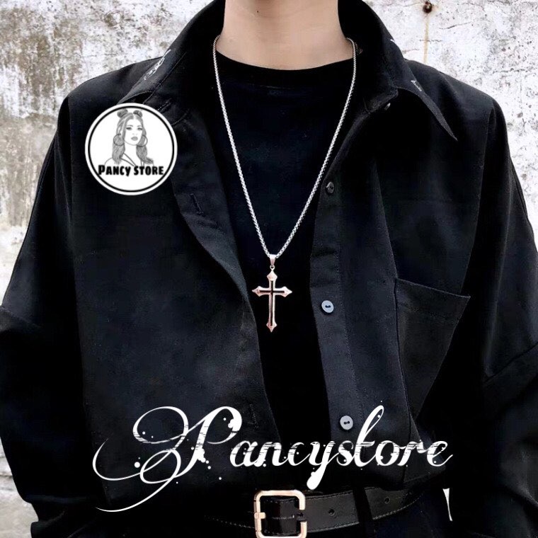 dây chuyền vòng cổ nam nữ titan thánh giá kim đen Unisex