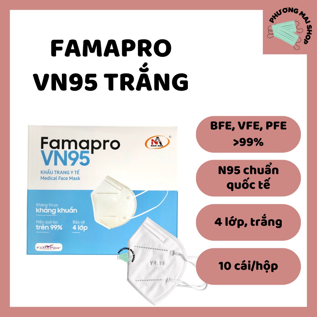 [VN95] Khẩu Trang y tế cao cấp kháng khuẩn 4 lớp Famapro VN95 - Hộp 10 cái