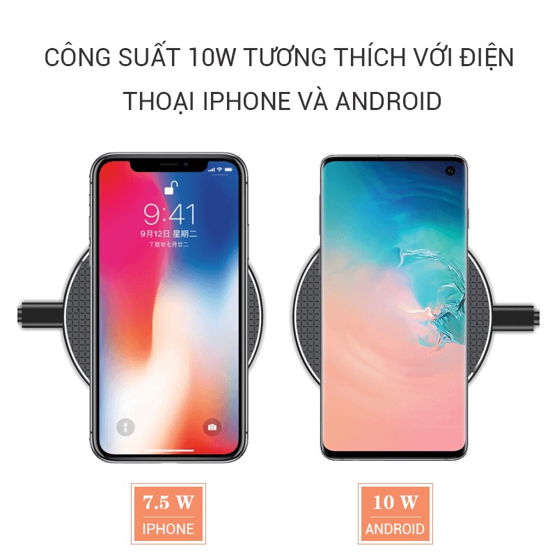 [HÀNG CÓ SẴN] Đế sạc nhanh không dây hình tròn 10W hợp kim nhôm cho Iphone và Samsung