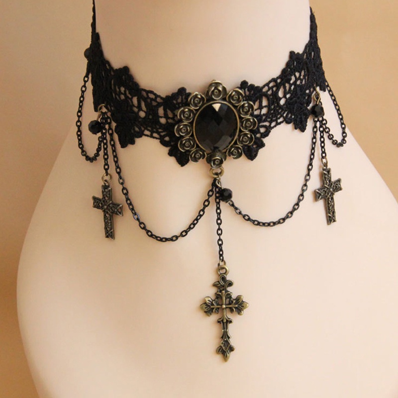 Vòng cổ choker ren màu đen phong cách Gothic Punk cổ điển quyến rũ 10MK