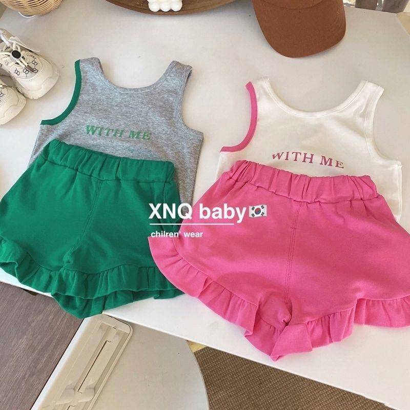 Girls Korean alphabet sports and leisure suit summer children's thin vest shorts two-piece suit baby comfort suit
