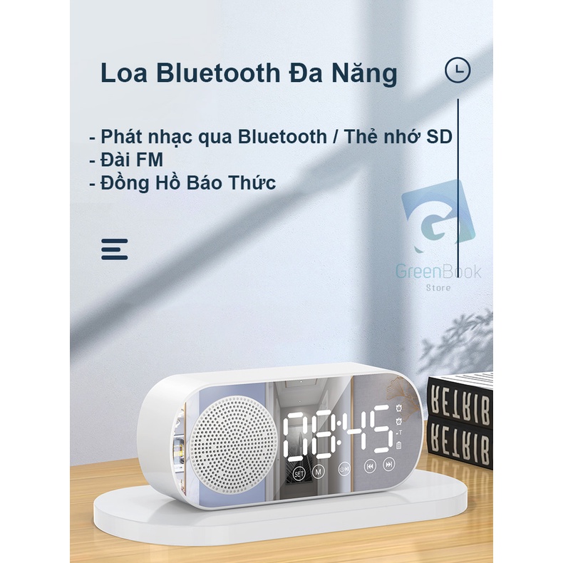 Loa Bluetooth Mini Z7 Kiêm Đồng Hồ LED Để Bàn | Loa Di Động Tráng Gương Có Báo Thức Hỗ Trợ Đài FM, Thẻ Nhớ
