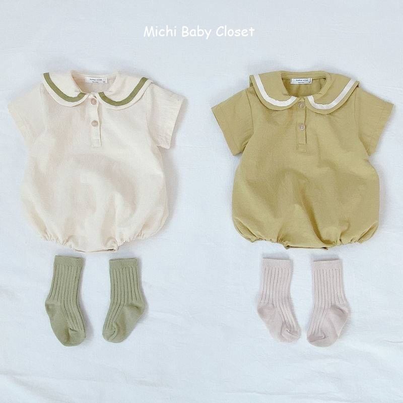 Romper thủy thủ cotton phối màu xanh bơ tươi mát, bộ liền thân cho bé trai bé gái - MICHI Closet