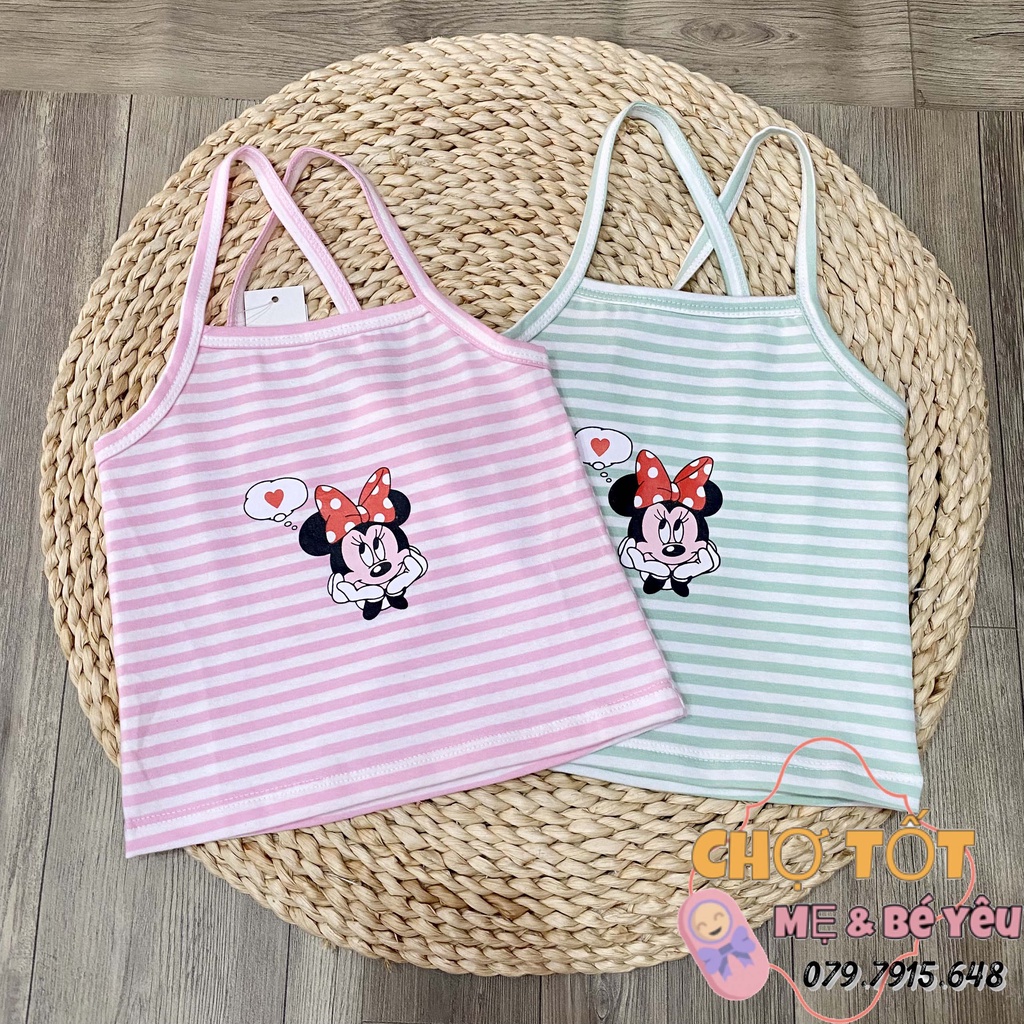 Áo dây bé gái sọc in mickey mặc hè