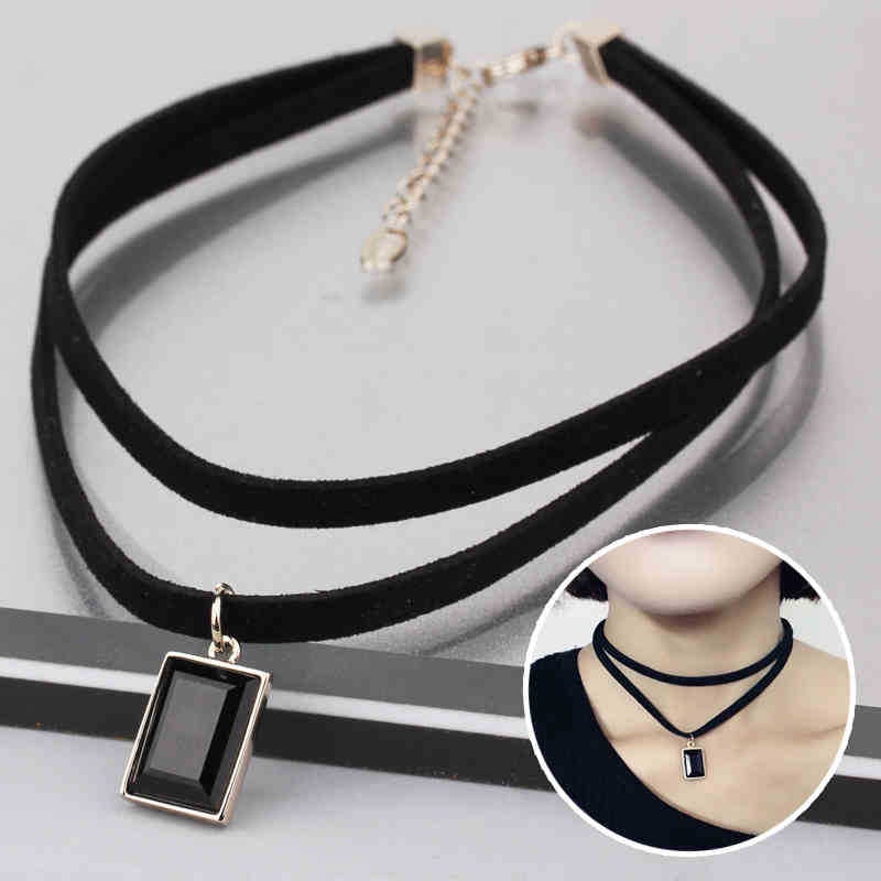 Vòng Cổ Dây Da Nhiều Lớp Đính Đá Thời Trang Hàn Quốc Cổ Điển