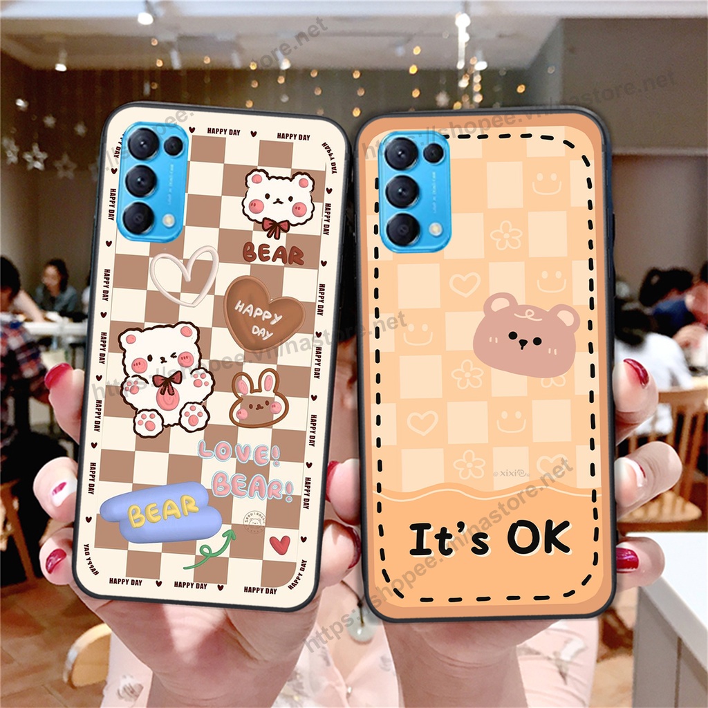 Ốp lưng Oppo Reno5 4G / Reno5 5G / Reno 5 trái tim hình gấu cute cá tính, giá rẻ, cực bền