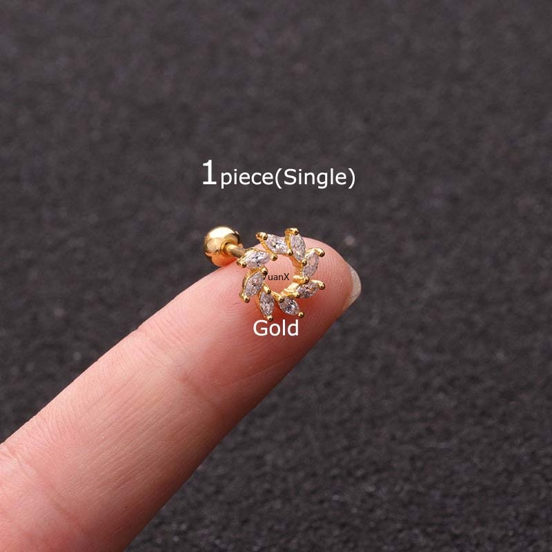 Khuyên tai bằng thép không gỉ đính đá zircon thời trang 16g