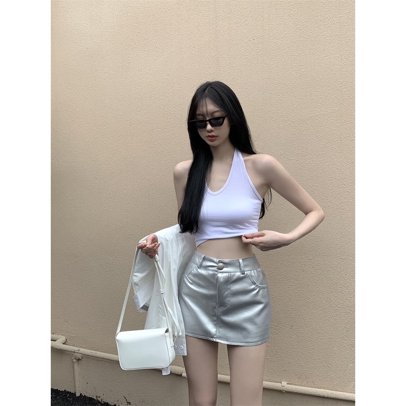 Cocory vn Set Áo Dây Nữ Cộc Tay + Chân Váy Lưng Cao Thời Trang Hàn Cho Nữ