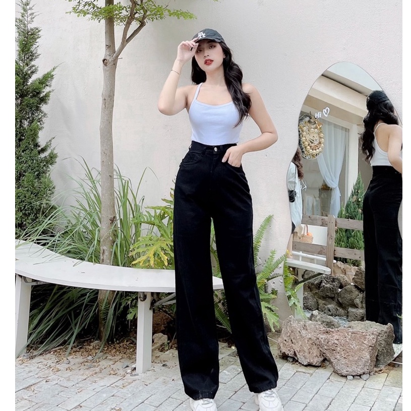 QUẦN JEANS ỐNG RỘNG NỮ LƯNG CAO MÀU ĐEN CAO CẤP NITI VUI TƯƠI ĐÓN CHÀO NGÀY MỚI ĐẲNG CẤP THỜI TRANG