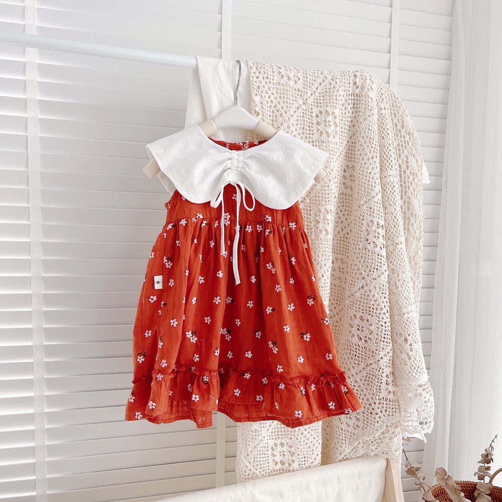 Váy hè sát nách cổ bèo dây rút cho bé 8-21kg (1-6 tuổi)