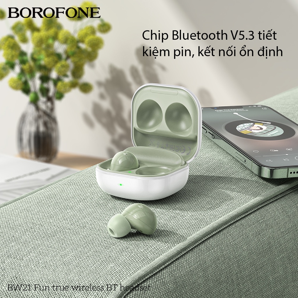 Phụ kiện tai nghe Borofone BW21 nhét tai không dây, bluetooth 5.3, giảm tiếng ồn, kiểu dáng sang trọng