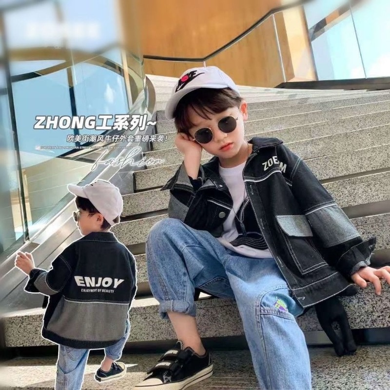 Áo Khoác Denim Kiểu Hàn Quốc Thời Trang Xuân Thu Cho Bé Trai