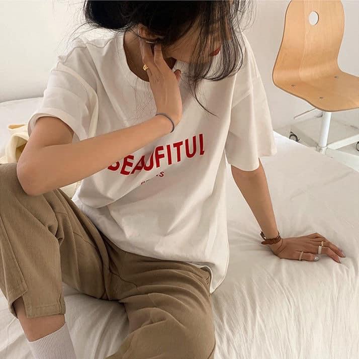 Áo Phông Nữ Hoạ tiết chữ Beatiful Chất Cotton Sài Gòn Loại 1 Thoáng Mát, Thấm Hút Mồ Hôi - Seolah Fashion