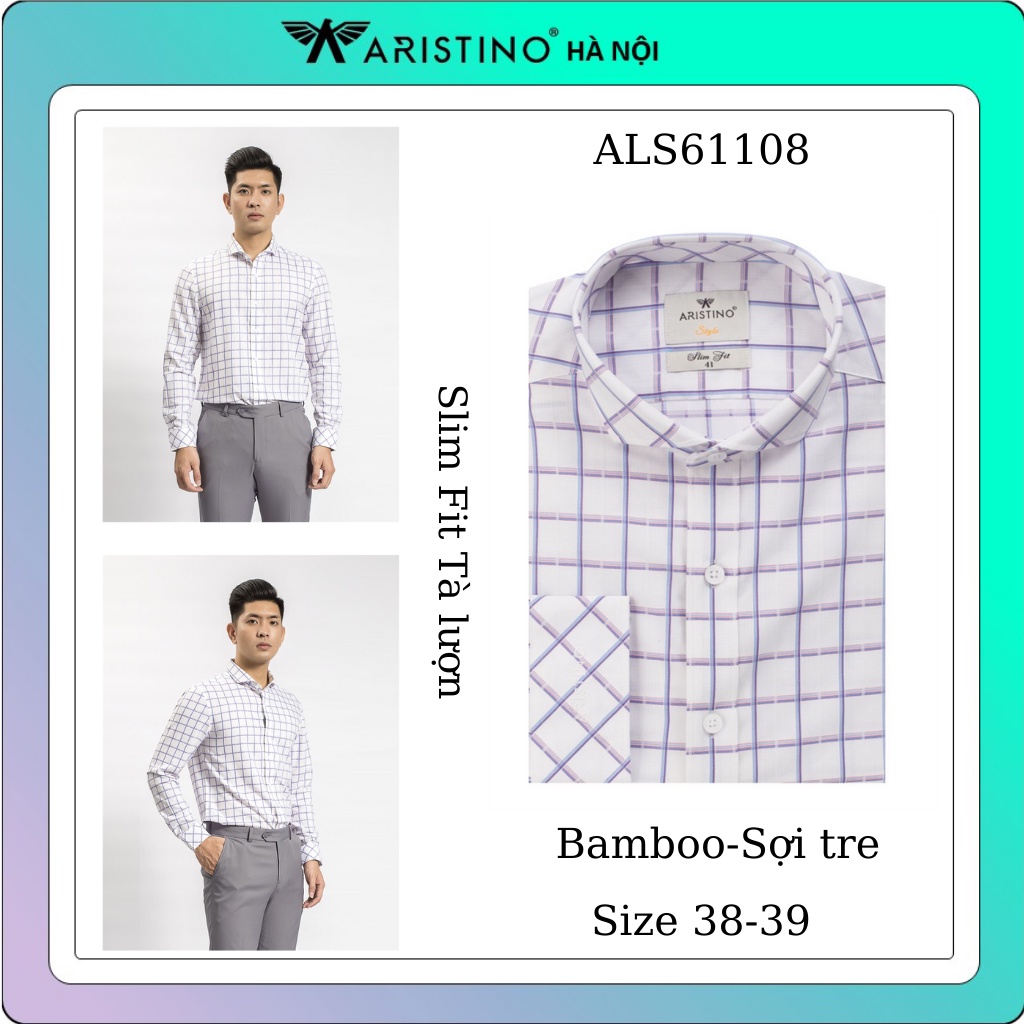 Áo sơ mi dài tay Aristino cổ độc đáo gọn gàng, sợi tre kháng khuẩn, from slim ALS61108