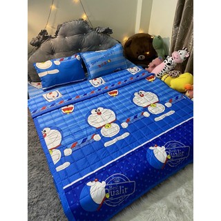 Trọn Bộ Chăn Ga Gối Hè Thu 5 Món Doremon Kẻ