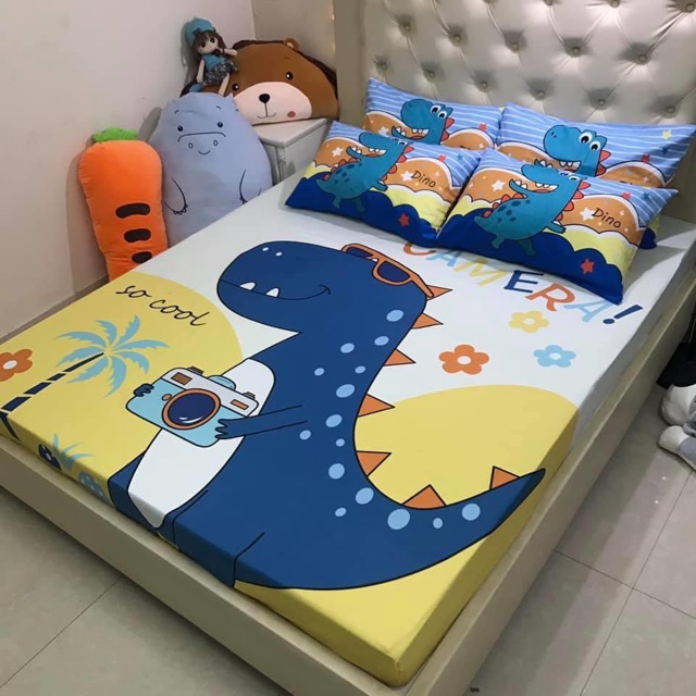 BỘ GA GỐI COTTON POLY 5D - KHỦNG LONG CHỤP ẢNH