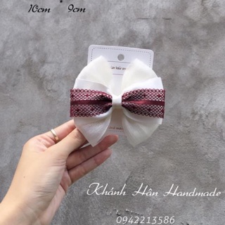 Kẹp tóc nơ kem phối ren size 10cm * 9cm cho bé gái