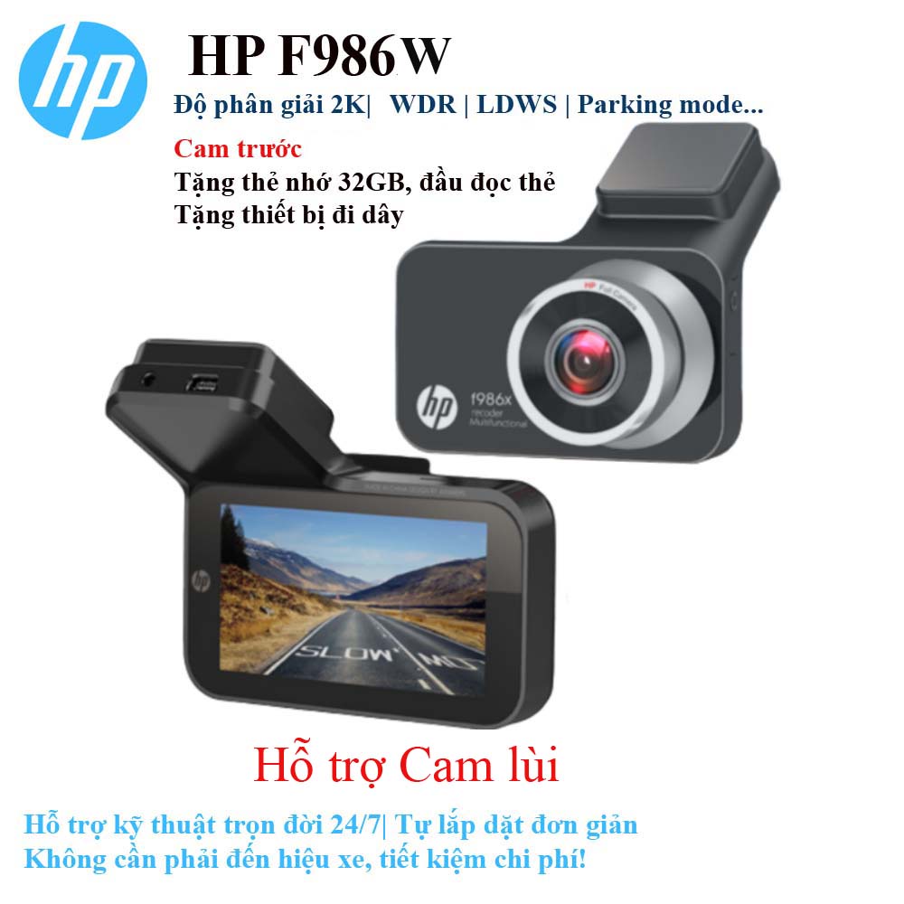Camera hành trình cao cấp HP F986w, HP F965W + cam sau, phân giải UHD 2K, WIFI, parking mode, cảnh báo va chạm...