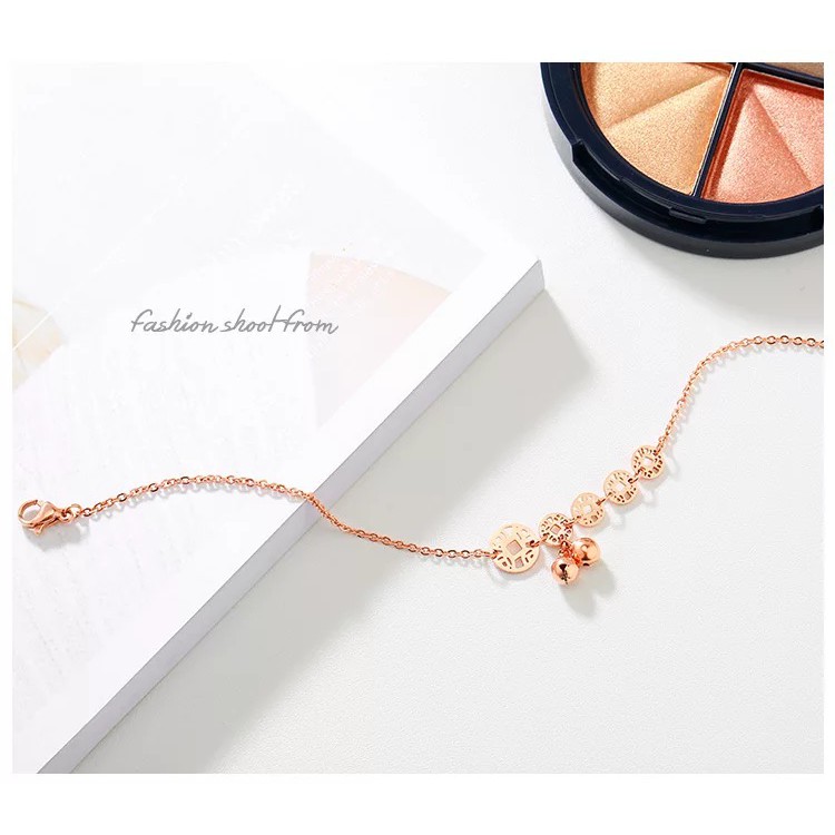 Dây chuyền/vòng tay may mắn mạ vàng hồng 18k đính đồng xu may mắn thời trang