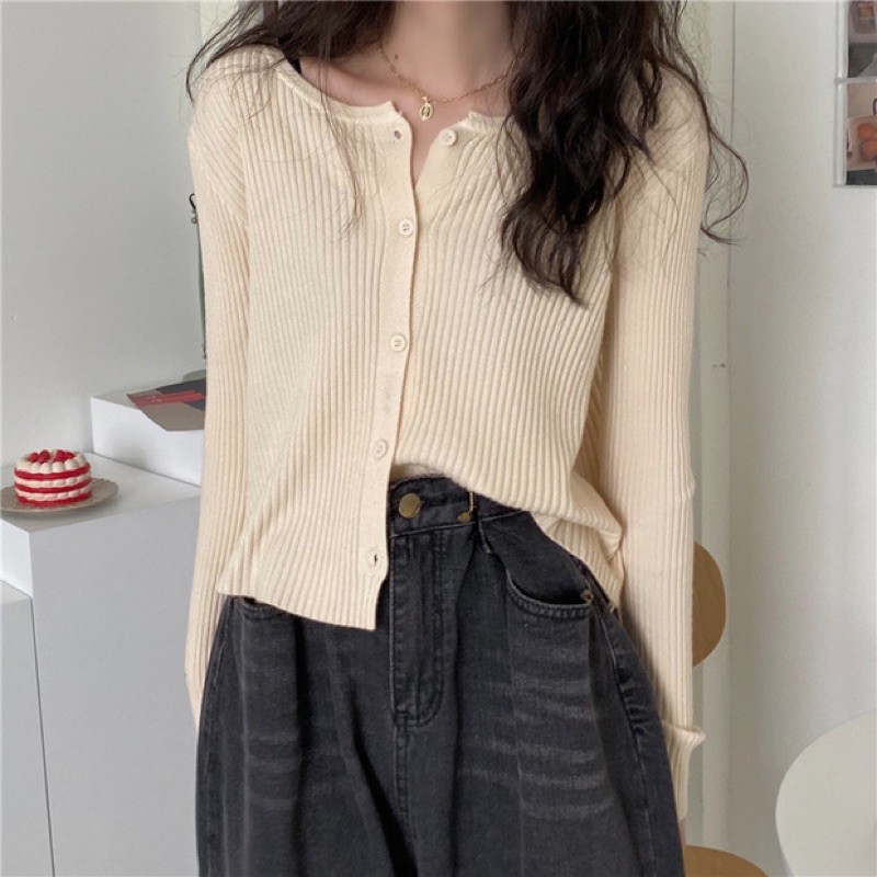 Áo Cardigan Len đan Nữ Tay dài Áo Len Tăm Sọc Dọc Nữ Mùa Đông Dài tay Thời trang | BigBuy360 - bigbuy360.vn