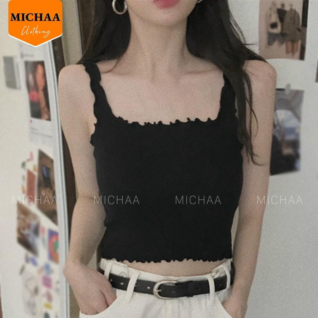 Áo Croptop Ba Lỗ CUỐN BIÊN Sát Nách Nữ Cổ Vuông Thun Gân Kiểu Gợi Cảm - MICHAA