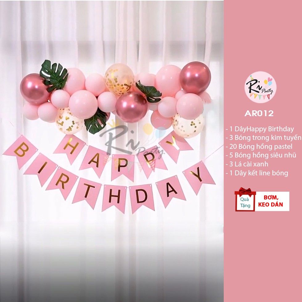 Set bóng trang trí sinh nhật , party tone hồng pastel đơn giản